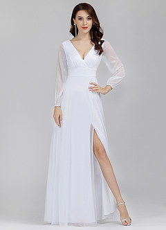 azazie-EVER-PRETTY Plunging Neck Split Hem Glitter Dress