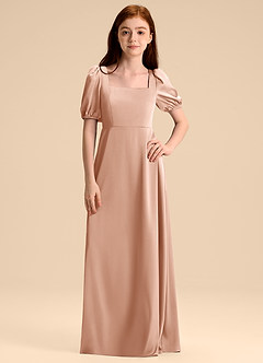 Azazie Briar Junior Rose Gold A-Line Bow Stretch Satin Dress image6