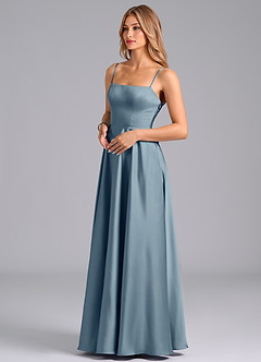 Azazie Elita Bridesmaid Dresses Dusty Blue A-Line Pleated Stretch Satin Dress image4