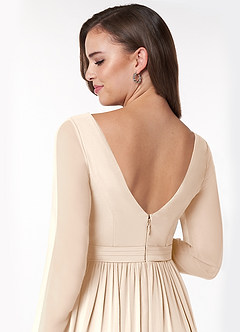 Azazie Teton Zwangerschaps Bruidsmeisjekleding A-Lijn Lange mouw Chiffon Vloerlengte Jurk image6