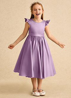 Azazie Dumpling Flower Girl Dresses Wisteria A-Line Bow Matte Satin Dress image2