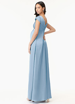 Azazie Allessia Robes de demoiselle d'honneur de maternité Robe Trapèze Plissée Longueur ras du sol Satin extensible image4