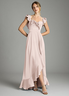 Azazie Lyra Bridesmaid Dresses Blushing Pink A-Line Off the Shoulder Stretch Satin Convertible Dress image3