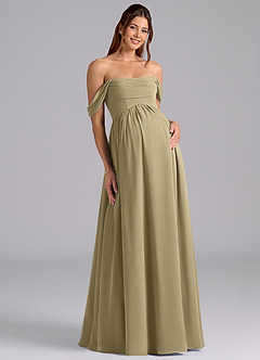 Azazie Saige 임산부 신부 들러리 드레스 A라인 주름진 쉬폰 플로어 길이 드레스 image3