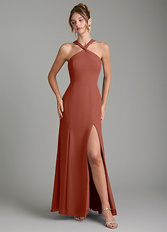 Azazie Rue Bridesmaid Dresses Auburn A-Line Halter Chiffon Dress image4