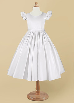 Azazie Violeta Flower Girl Dresses White Ball-Gown Bow Matte Satin Dress image7
