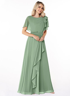 Azazie Aaliyah Modest Bridesmaid Dresses A-Line Scoop Pleated Chiffon Floor-Length Dress image3