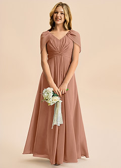 Azazie Emma Junior Robe Trapèze en Mousseline de soie Plissée Bronze image3