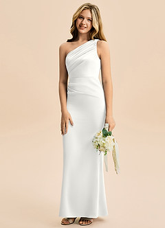 Azazie Akilah Junior Jurk van Stretch Satijn met Kolom Geplooid Wit image5