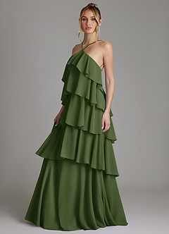 Azazie Deena Bridesmaid Dresses Olive A-Line Ruched Chiffon Dress image5