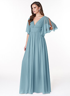 Azazie Temeka Bridesmaid Dresses Moody Blue A-Line Ruched Chiffon Dress image3