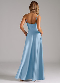Azazie Elle Bridesmaid Dresses Powder Blue A-Line Pleated Stretch Satin Dress image7