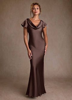 Azazie Shelby Mother of the Bride Dresses Ganache Mermaid Pleated Stretch Satin Dress image4