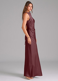 Azazie Evadne Bridesmaid Dresses Sangria A-Line Pleated Stretch Satin Dress image4