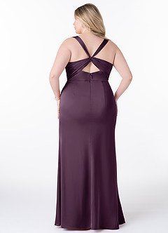 Azazie Mero Bridesmaid Dresses Plum Sheath Pleated Stretch Satin Dress image7