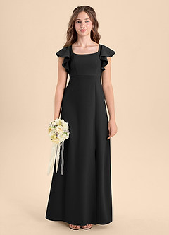 Azazie Bondi Junior Abito A-Line in Crepe Elasticizzato Spacco Laterale Nero image7