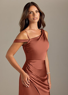 Azazie Madelyn Vestidos de damas de honor Vestido de Arcilla de Satén Elástico de Corte Sirena Convertible con Vestidos sin tirantes image6
