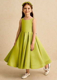 Azazie Babs Robe Demoiselle D'honneur Fillette Robe Princesse en Mat Satiné Plissée Citronnelle image8