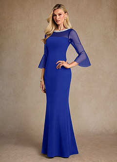 Azazie Bellevie 신부의 어머니 드레스 쉬스 구슬 스트레치 크레이프 플로어 길이 드레스 image2