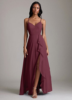Azazie Naeem Bridesmaid Dresses Cabernet A-Line V-Neck Ruffle Chiffon Dress image1