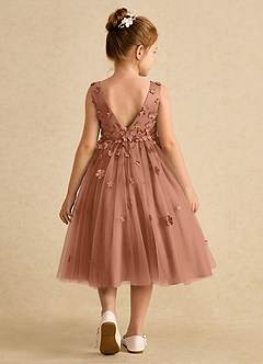 Azazie Lana Blumenmädchenkleider A-Linie ärmellos Matte Satin Kleid Bronzer image2