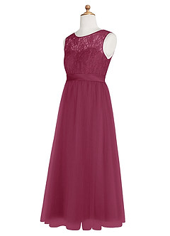 Azazie Georgette Junior Vestido de Mora de Tul de Corte En A con Encaje image10