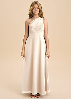 Azazie Phaedra Junior Jurk van Chiffon met A-Lijn Geplooid Wit Albast image4