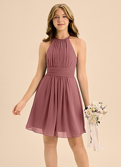 Azazie Bonnie Junior Amethyst A-Line Pleated Chiffon Dress image3