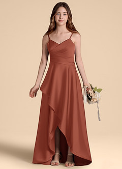 Azazie Prisha Junior Auburn A-Line Pleated Stretch Satin Dress image7