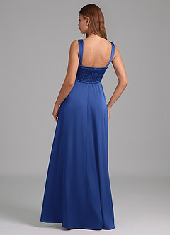 Azazie Rosaline Bridesmaid Dresses Royal Blue A-Line Side Slit Stretch Satin Dress image2