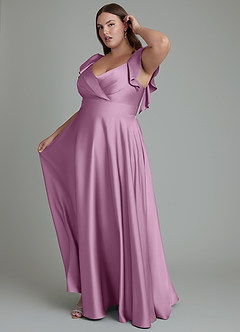 Azazie Leilani Bridesmaid Dresses Wisteria A-Line Ruched Stretch Satin Dress image14
