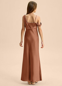 Azazie Madelyn Junior Osłona Zza ramienia Satyna elastyczna Długość podłogi Młodsza druhna Sukienka image2