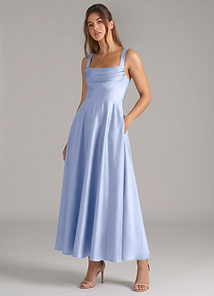 Azazie Shaude Bridesmaid Dresses Ice A-Line Pleated Stretch Satin Dress image5