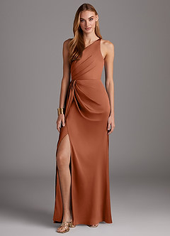 Azazie Mika Final Sale Cedar Rose Sheath One Shoulder Stretch Satin Dress image3