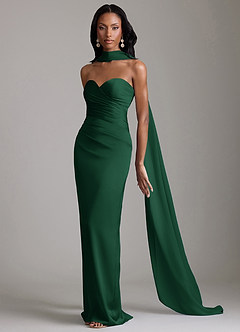 Azazie Sonora Brudtärnklänningar Klä av Tubklänning i Stretch Satin Axelbandslös Mörkgrön image10