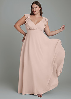 Azazie Leilani Robes de demoiselle d'honneur Robe Trapèze en Mousseline de soie Plissé Rose Anglais image4