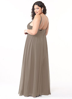 Azazie Aziza Bridesmaid Dresses Taupe A-Line V-Neck Pleated Chiffon Dress image10