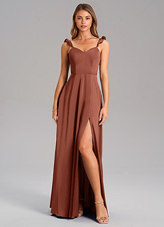 Azazie Everett Bridesmaid Dresses Clay A-Line Stretch Satin Dress image3