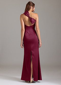 Azazie Arleth Robes de demoiselle d'honneur Robe Trapèze en Satin extensible Ue épaule Mûre image5