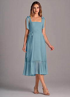 Azazie Deb Brautjungfernkleider Wandelbar A-Linie mit Taschen Chiffon Kleid Stimmungsvolles Blau image5