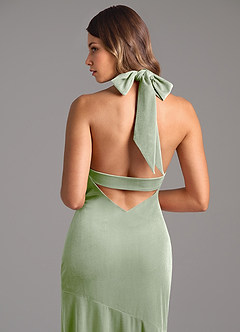 Azazie Drita Robes de demoiselle d'honneur Robe Trapèze en velours Plissée Vert Sauge image7