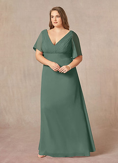 Azazie Alessa Mother of the Bride Dresses Sea Moss A-Line V-Neck Pleated Chiffon Dress image9