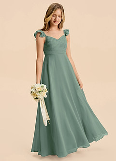 Azazie Dory Junior Eucalyptus A-Line Ruched Chiffon Dress image3