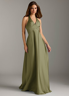 Azazie Tessie Bridesmaid Dresses Pistachio A-Line Pleated Stretch Satin Dress image1