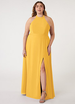 Azazie Clarice Bridesmaid Dresses Marigold A-Line Halter Chiffon Dress image8