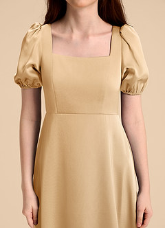 Azazie Briar Junior Gold A-Line Bow Stretch Satin Dress image8