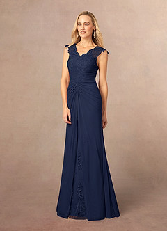 Azazie Jovie Mother of the Bride Dresses Dark Navy A-Line Lace Dress image2