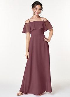 Azazie Maggie Junior Sangria A-Line Off the Shoulder Chiffon Dress image3