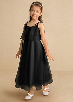 Azazie Bunie Flower Girl Dresses Black A-Line Spaghetti Strap Tulle Dress image6