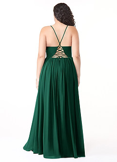 Azazie Aaida Bridesmaid Dresses Emerald A-Line Corset Chiffon Dress image9